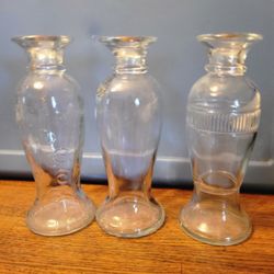3 Clear Glass Candle Holders Or Bud Vase