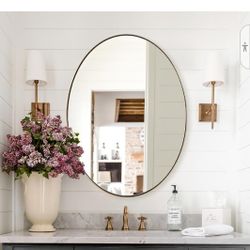 Oval wall mirror 22 x 36 x 1 Inch Modern Black Bathroom Mirror with 1 Inch Deep Stainless Steel Meta