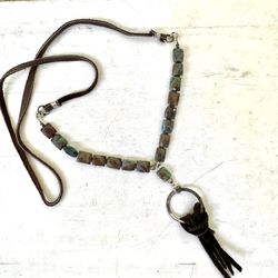 Leather Corded Beaded Tassel  Necklace 