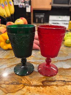 Embossed Green & Red Glass Goblets