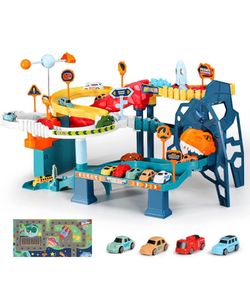 RedCrab Kids Space Car Playset Toy Ramp Track Set,Winding Highway Space Dinosaur Hill Toy,Light and