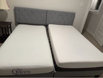 2 Twin XL Bed Frames with Memory Foam Mattresses – Like New