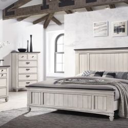 Sawyer Antique White/Brown Panel Bedroom Set