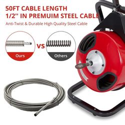 Brand new- 50Ft Professional Drain Cleaner Machine,1/2 Inch with 4 Cutters