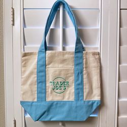 Trader Joe’s Mini Pastel Blue Canvas Bag Tote Limited  NWT