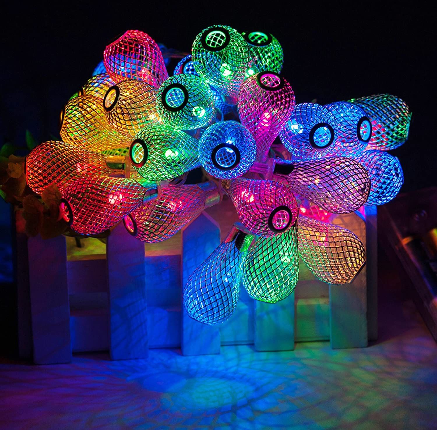 LED Lantern Hanging String Colored Light - Battery-Powered (30 LED, 9FT) (Diamond Weave Water Drop Christmas Light, Halloween Decoration Decor