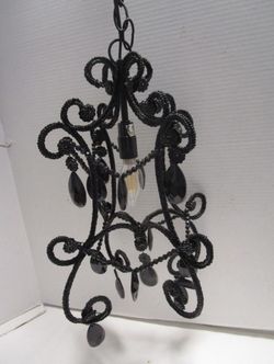 Modern Ceiling Swag Lamp Black Acrylic Crystals Beaded Rosettes Gothic Glam 18"H