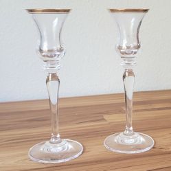 Mikasa Jamestown Gold Trim 7-3/4" Crystal Candle Holders (2)  