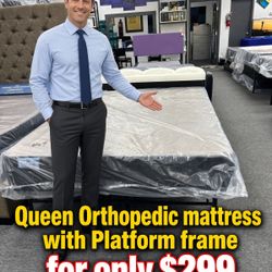 Queen Orthopedic Mattress And Platform Frame 