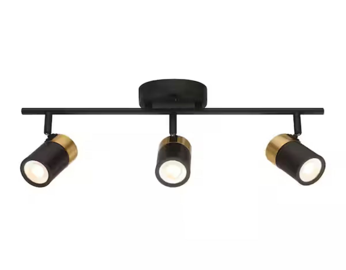 EnviroLite Gilded 2 ft. 3-Light Matte Black with Brushed Gold Integrated LED Selectable CCT Fixed Track Lighting Kit