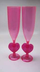 Red Disposable Plastic Champagne Glasses Stem Hearts Set of 2