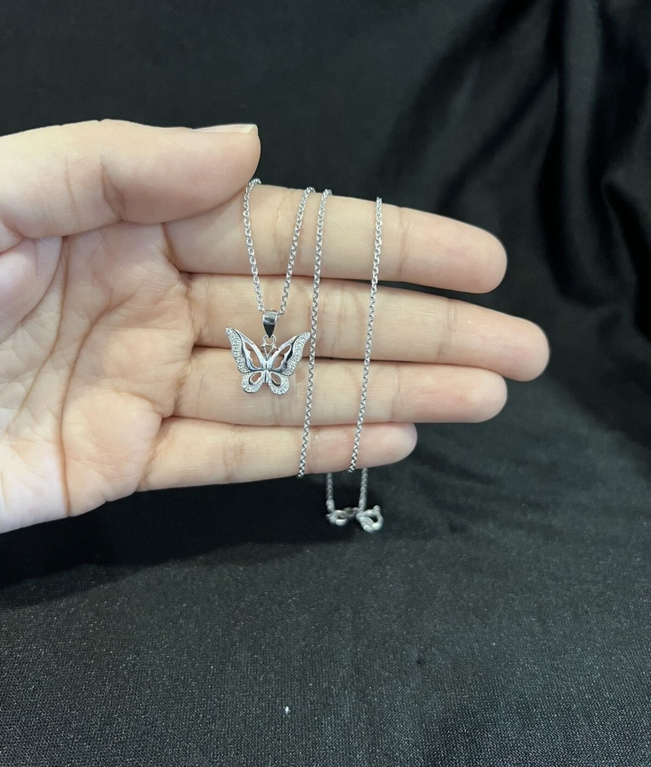 925 Sterling Silver Women Small CZ Small Butterfly & Rolo Chain