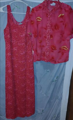 Studio C Long Sleeveless Dress w Sheer Button Down Chiffon Blouse Outfit (XL 16-18)