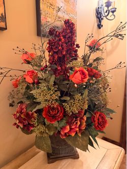 Beautiful Large Faux Floral Arrangement with handcrafted metallic stand