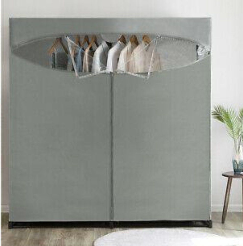 Portable Wardrobe Clothes Storage Organizer Closet with Hanging Rack Gray color 60-inch