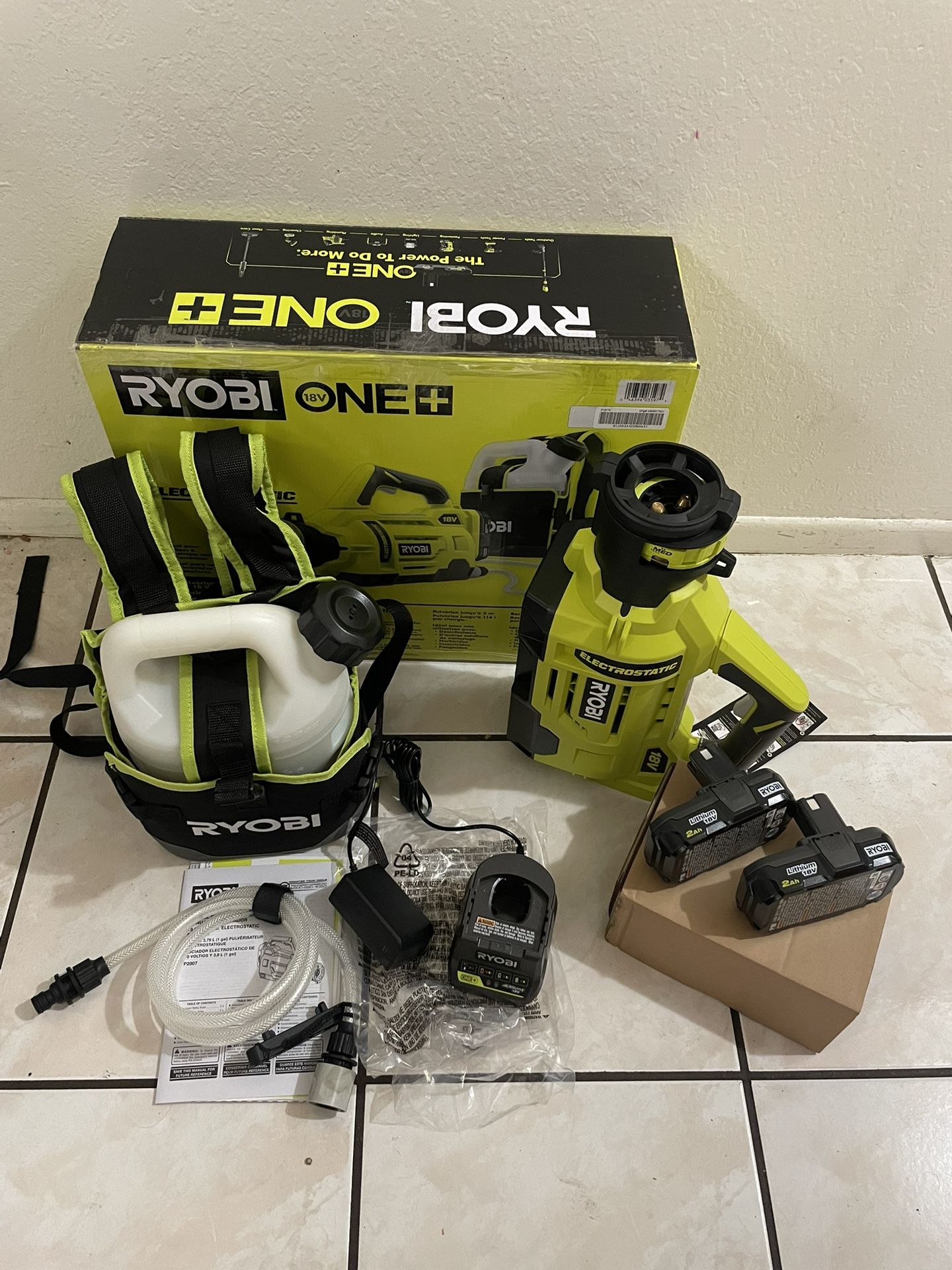 RYOBI ONE+ 18V Cordless Electrostatic 1 Gal. Sprayer Kit with (2) 2.0 Ah Batteries and (1) Charger