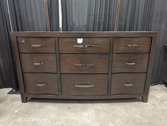 Morena Dark Brown Nine-Drawer Dresser with Silver Hardware