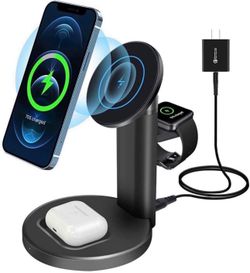 Toumky 3 in 1 Magnetic Wireless Charger,18W Fast Wireless Charging Station,for MagSafe Charger for iPhone 13/12/12 Pro/12 Pro Max/12 Mini,AirPods,iWat