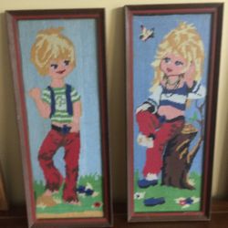 Boy & Girl Hand Sewn Picture
