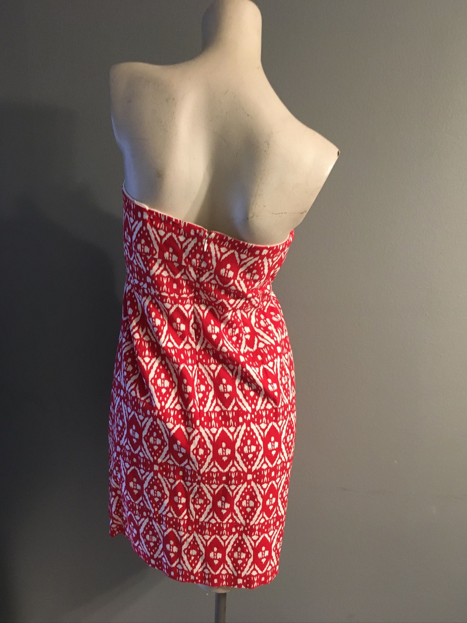 J CREW 100% Cotton Red & White Strapless Dress Size 10