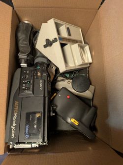 Box Of Vintage Cameras & Gear