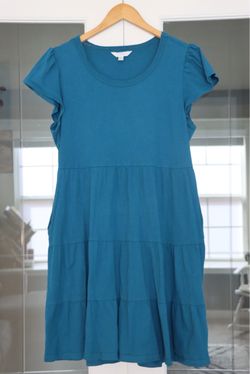 Teal Tiered Flutter Sleeve Dress. WITH POCKETS!