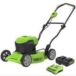 Greenworks 48V (2x24V) 19 in. Lawn Mower with 2 4Ah Battery and DualSlotb Charger NEW