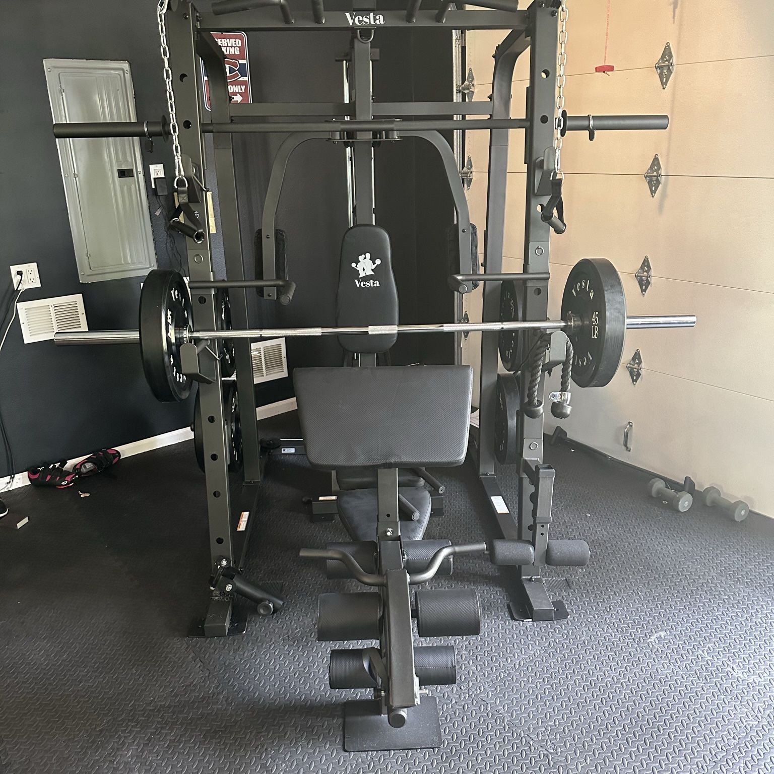 Vesta Fitness Smith Machine 1001 w/Bench Attachment | 230lb Bumpers Olympic Weights | 7ft Olympic Bar | Fitness | Gym Equipment | FREE DELIVERY 🚚 