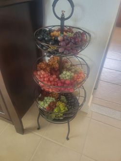 3-Tier Metal Wire Fruit Stand with Faux Grapes