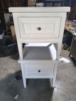 Freshly sanded and painted high-end solid wood end tables or bedside tables high quality very heavy solid wood