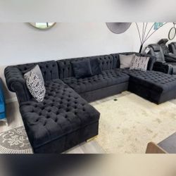 Velvet Double Chaise Sectional 