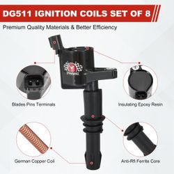 8PACK Ignition Coil & Spark Plugs For Ford F150 Expedition 5.4L 2005-2008 DG511