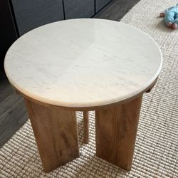 Round White Quartz Stone Accent Table Handmade