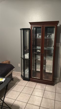 Cherry Wood Glass Door Curio Display Cabinet