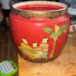 John Richard Red Lidded Canister or Ginger Jar/ Plant Vase