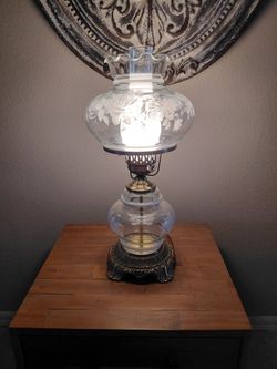 Vintage Etched Hurricane Parlor Lamp