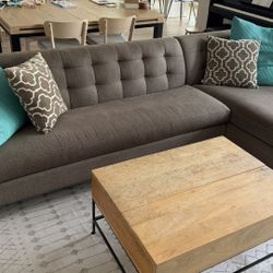 Tufted Gray Two Piece Sofa with Chaise