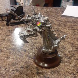 Vintage pewter wizard and dragon