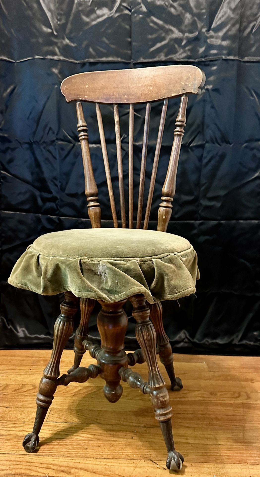 Antique Claw And Ball Piano Stool With Back