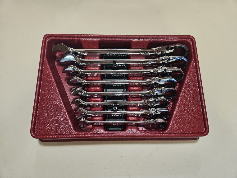 ICON Professional Flex-Head SAE Ratcheting Combination Wrench 8-Piece NEW