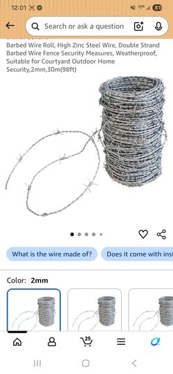 Barbed Wire Roll, High Zinc Steel Wire, Double Strand Barbed Wire Fence Security Measures, Weatherproof, Suitable for Courtyard Outdoor Home Security,