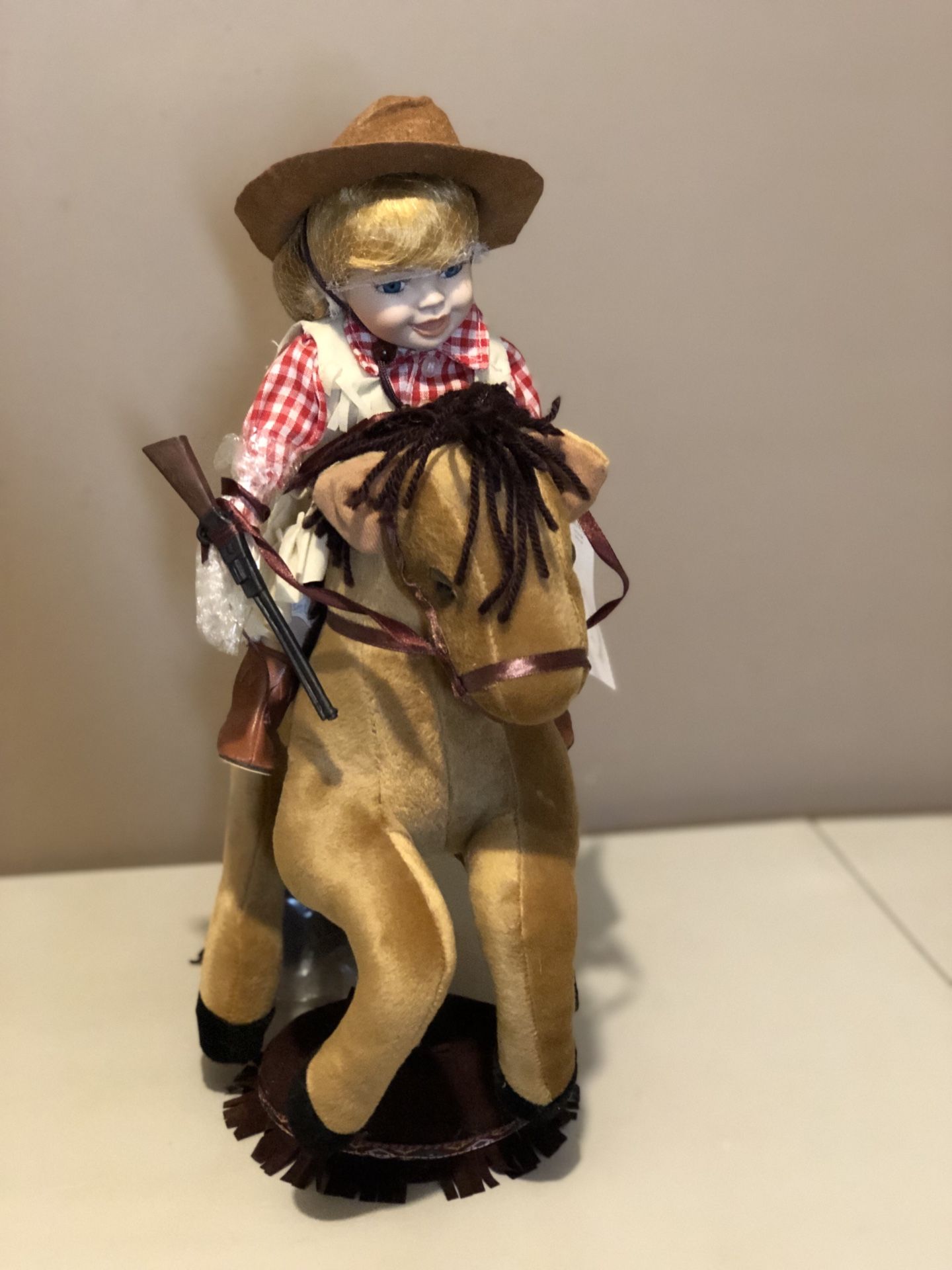 1999 Porcelain Cowgirl On Carousel Horse