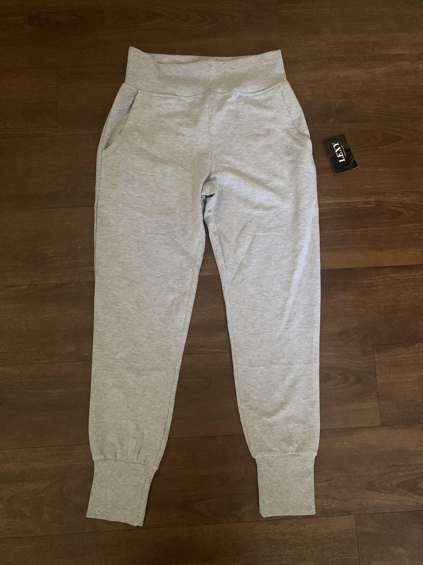 NWT SIZE SMALL Ambiance Women Light Gray Track Jogger Sweat Pants With Elastic Cuffs 