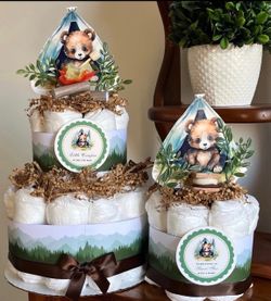 LITTLE CAMPER CAMPING campfire baby shower diaper cakes