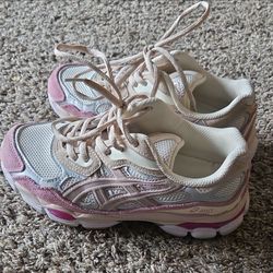 ASICS Unisex Kids Athletic Sneakers Pink/Beige/Gray Lace-Up Mesh US 4 1203A383