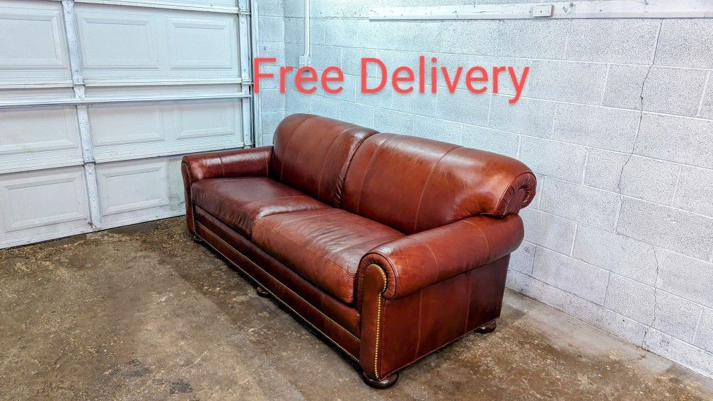 Whittemore Sherrill Leather Sofa Couch With Nail Head Studded Trim