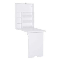 HOMCOM Compact Fold Out Wall Mounted Convertible Desk With Storage, White