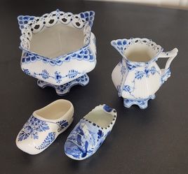 Antique Blue and White Delft Porcelain Collectibles Set of 4