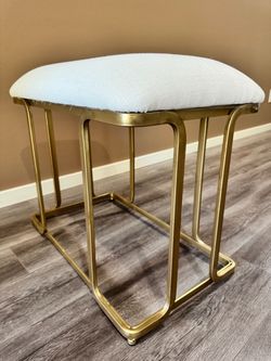 Gold Metal Bench/stool with Cream Upholstered Seat — Vanity Stool / Entryway Bench