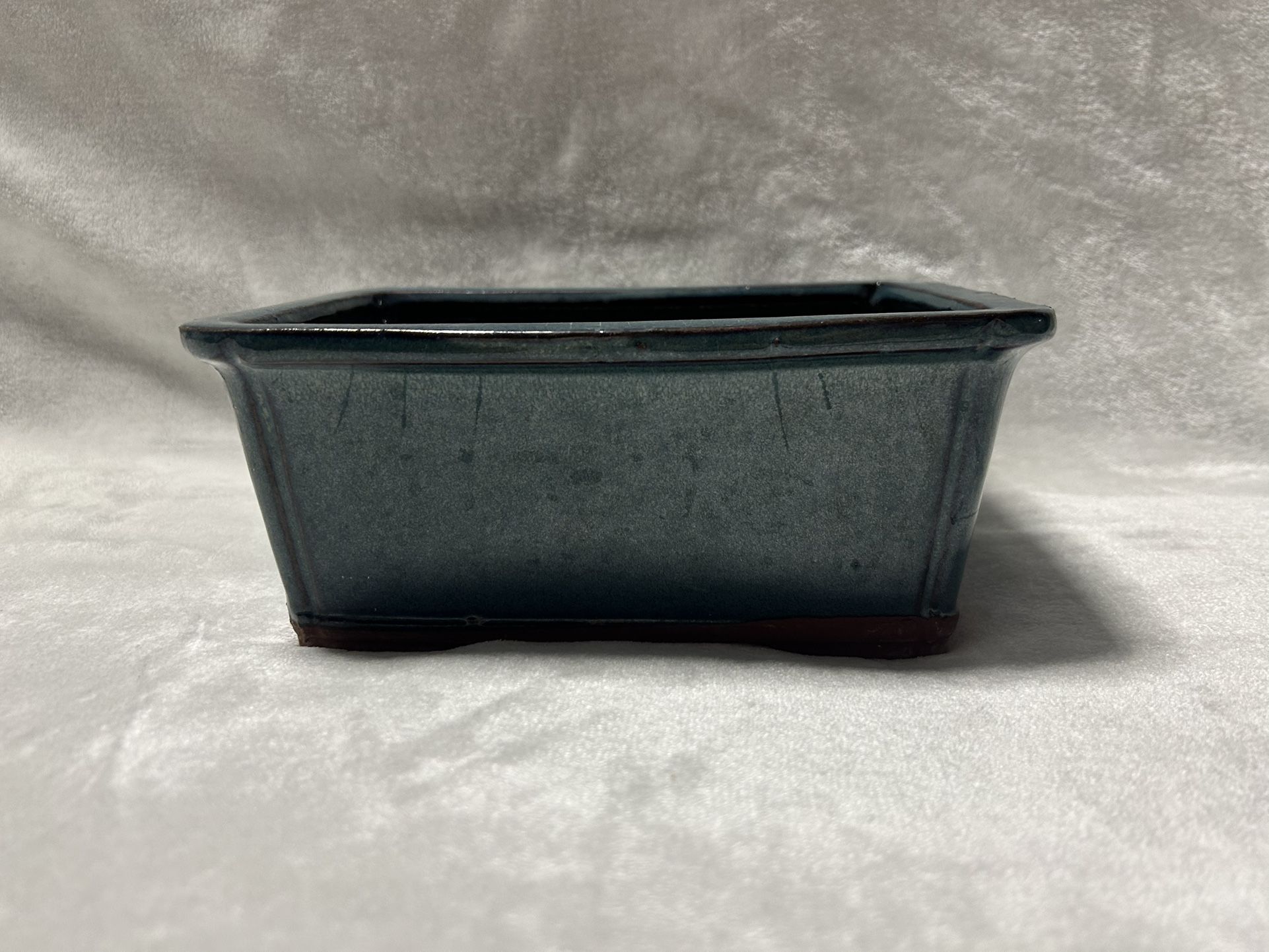 blue green medium rectangle Bonsai glaze Pot